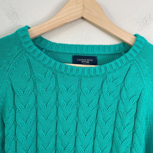 Lands End Drifter Womens XL/P 18 Cable Knit Sweater Cotton Teal Blue Long Sleeve - Picture 8 of 9